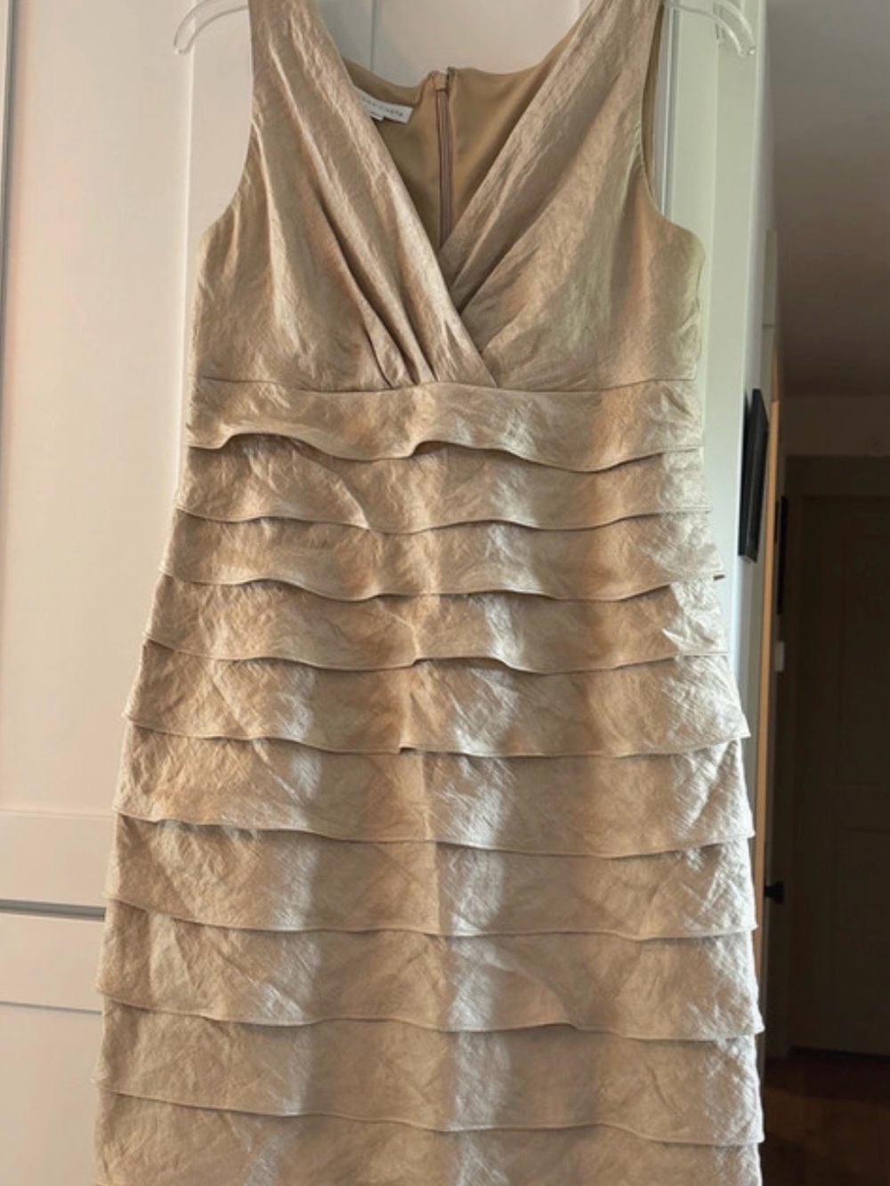 London Times Sleeveless Tiered Champagne Dress